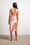 Meet You There Pink Satin Open Back Midi Dress
