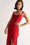 Come Over Here Red Surplice Bustier Maxi Dress