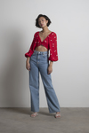 Move On Red Multi Tie Front Crop Top