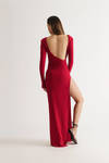 When You Know Red Open Back Slit Bodycon Maxi Dress