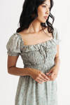 Selina Sage Floral Puff Sleeve Smocked Mini Dress