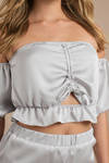 Oh My Love Fell for You Silver Off Shoulder Crop Top