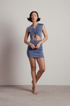 No Other Feeling Slate Blue Ruched Cutout Bodycon Mini Dress