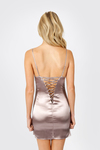 Always Be Mine Taupe Satin Lace-Up Bodycon Mini Dress