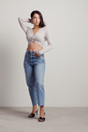 Basic Girl Taupe Knotted Long Sleeve Crop Top