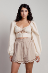 Crvy Taupe Scallop Shorts