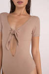 Lola Taupe Ribbed Front Tie Bodysuit 