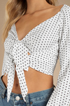 Double Down White Long Sleeve Crop Top 