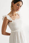 Jaxine White Flutter Sleeve Smocked Midi Dress