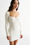 Krystina White Long Sleeve Slit Sweater Mini Dress