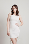Larson White Ribbed Ruched Dress