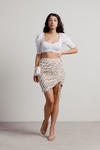 Deepi White Multi Floral Ruched Mini Skirt