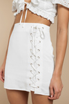 One Last Time White Lace Up Skirt