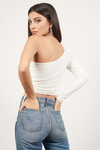 Side Effect White One Shoulder Ruched Rib Top