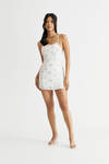 Summer Getaway White Floral Bodycon Mini Dress