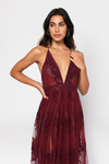 Analise Wine Plunging Floral Maxi Dress