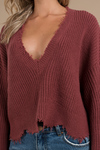 Distressed Out Wine Cropped Sweater