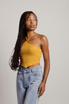 Always and Forever Yellow Ribbed Halter Handkerchief Crop Top