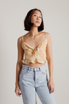 Get With It Yellow Floral Front Tie Crop Tank Top