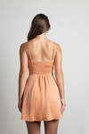 Heavenly Touch Apricot Orange Satin Ruched Mini Skater Dress