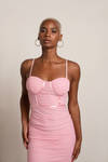 All Nighter Baby Pink Ruched Mesh Corset Bodycon Midi Dress