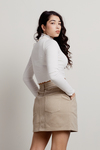 Marleen Beige Elastic Waist Mini Skirt