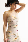 Joyce Beige Multi Floral Ruched Bodycon Midi Dress