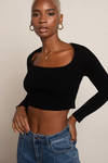 All The Time Black Ribbed Crop Sweater