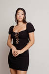 Guess At It Black Lace-Up Bodycon Mini Dress