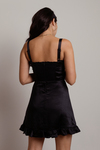 Gwenyth Black Satin Bust Cup A-line Ruffle Mini Dress