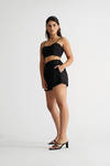Jennifer Black Crop Top And High-Waisted Shorts Set