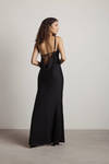 Late Nights Black Ruched Cowl Backless Slit Maxi Dress