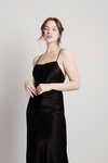 Liora Black Satin Slip Midi Dress