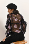 Miranda Black Multi Floral & Lace Ruffle Puff Sleeve Blouse