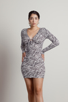 Shia Black & White Zebra Long Sleeve Bodycon Mini Dress