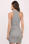 Yoselin Black & White Striped Cotton Bodycon Dress