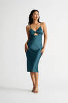 Ivanna Blue Satin Twist Cutout Midi Dress