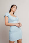 Leila Blue Puff Sleeve Ruched Bodycon Mini Dress