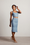 Spring Things Blue Multi Floral Ribbed Crop Top and Midi Skirt Set