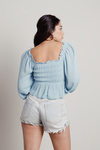 Not Worth It Blue Ruched Flutter Ruffle Crop Top