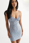 Try Again Blue Floral Ribbed Bodycon Mini Dress