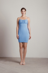 Wondering Blue Ribbed Ruched Bust Bodycon Dress