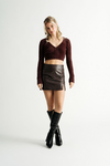 Brit Brown Fuzzy Button Cropped Cardigan Top