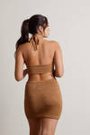 Just The Thing Brown Halter Knot Cutout Bodycon Mini Dress