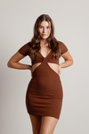 Promise You Brown Ribbed Cutout Bodycon Mini Dress