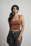 Stay Motivated Brown Ribbed Lace-Up Knit Cami Crop Top