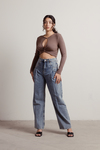 Switch It Up Brown Twist and Keyhole Ribbed Crop Top