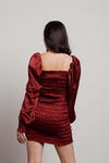 Glam Night Burgundy Satin Smocked Bodycon Mini Dress