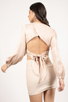 Heather Champagne Back Tied Satin Cropped Blouse