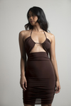 Put In Work Chocolate Ruched Cut Out Bodycon Mini Dress